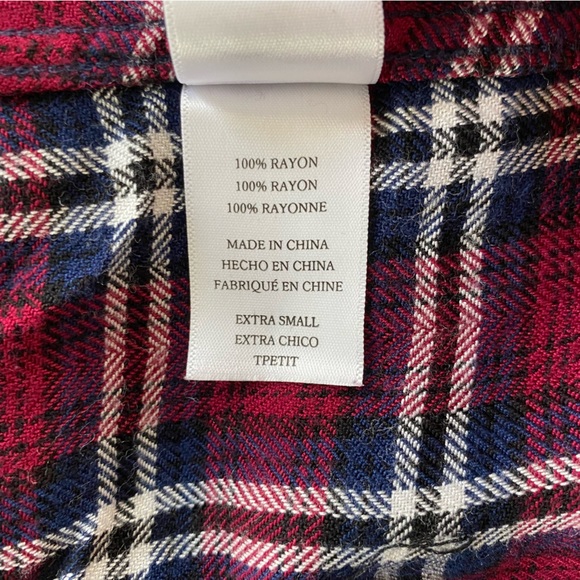 Rails Size XS Red Plaid Button Down Collared Flannel Shirt Dress Tunic - Picture 8 of 8
